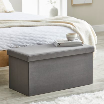 An Image of Matilda Recycled Velvet Foldable Storage Ottoman Grey