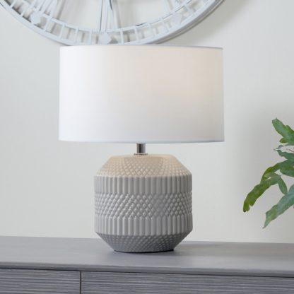 An Image of Meribel Geo Textured Ceramic Table Lamp White