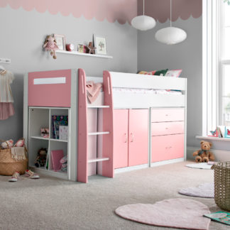 An Image of Lacy - Single - Storage Midsleeper Bed - White/Pink - Wooden - 3ft