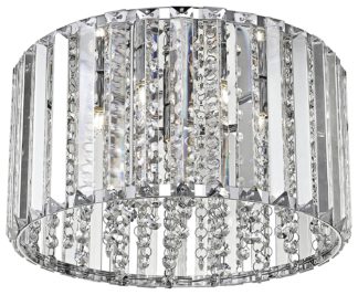 An Image of Diore Crystal 4 Light Flush to Ceiling Light - Chrome
