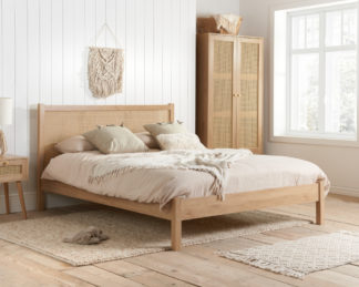 An Image of Croxley - King Size - Bed Frame - Oak - Rattan Wood - 5ft