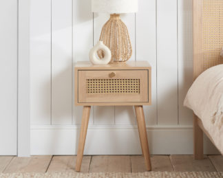 An Image of Croxley Oak Rattan 1 Drawer Bedside Table