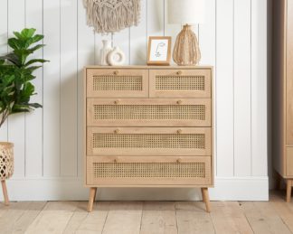 An Image of Croxley Oak Rattan 5 Drawer Chest