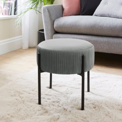 An Image of Luna Velvet Pleated Footstool Blush Velvet