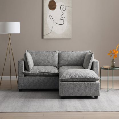 9629525215c16e8b227b08396cefe506b46091479c2ab1c7b4eadde6046fdef7.jpg An Image of Moda 2 Seater Modular Sofa with Chaise, Light Grey Boucle Moda Boucle Grey