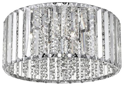 96aedbe26e46f65fa01f0e17730739d396832e0b17d93e73fb9fa9b33a79251f.jpg An Image of Diore Crystal 4 Light Flush to Ceiling Light - Chrome