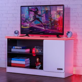 An Image of X Rocker White Carbon Tek TV Media Cabinet with Neo Fibre LED White