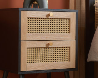An Image of Croxley Black Rattan 2 Drawer Bedside Table