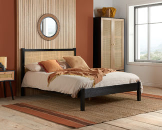An Image of Croxley - King Size - Bed Frame - Black - Rattan Wood - 5ft