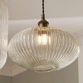 An Image of Abigail Oval Ribbed Glass Pendant, Clear Clear