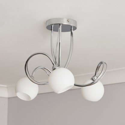 An Image of BHS Acacia Glass 3 Light Flush to Ceiling Light - Chrome