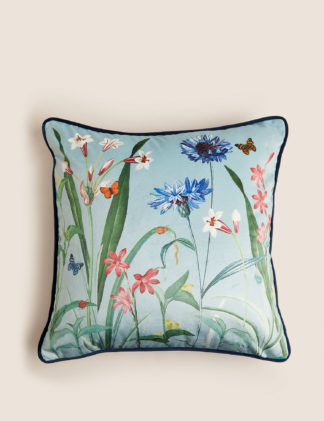 An Image of M&S Velvet Butterfly Floral Piped Cushion
