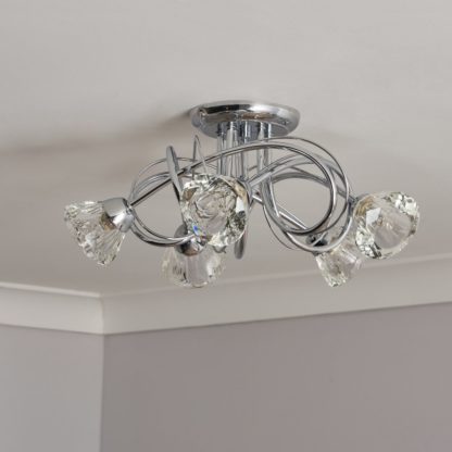 An Image of BHS Sagitarius Glass 5 Light Flush to Ceiling Light - Chrome