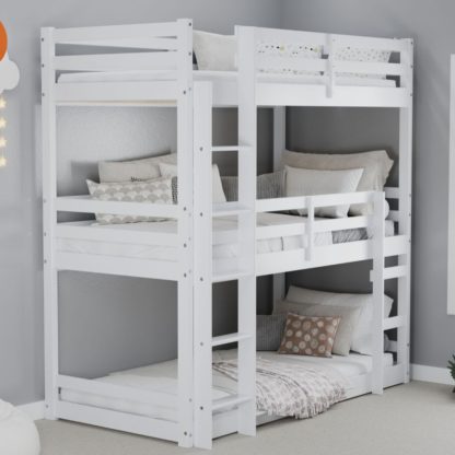 An Image of Tressa - Single - Triple Bunk Bed - White - Wooden - 3ft