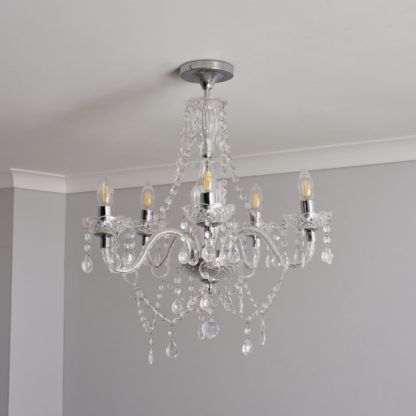 An Image of BHS Manon Glass 5 Light Flush to Ceiling Light - Chrome