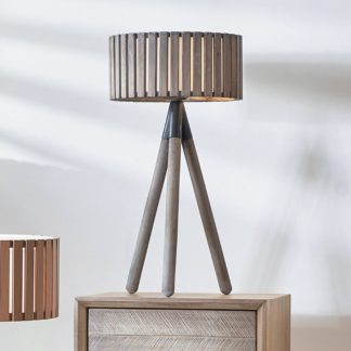 An Image of Rabanne Wooden Slat Tripod Table Lamp Grey