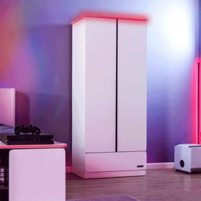 An Image of X Rocker White Carbon Tek Wardrobe with Neo Fibre LED White