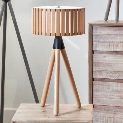 An Image of Rabanne Wooden Slat Tripod Table Lamp Grey