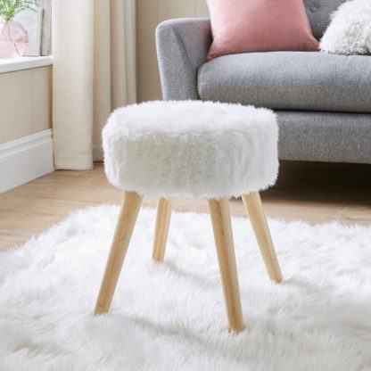 An Image of Hetti Fur Footstool Ivory Ivory