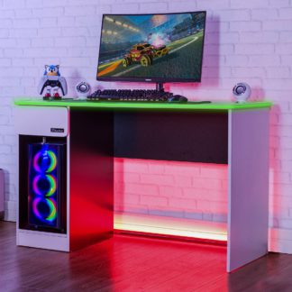 An Image of X Rocker White Carbon Tek Gaming Desk with Wireless Charging and Neo Fibre LED White