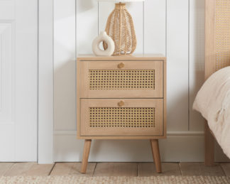An Image of Croxley Oak Rattan 2 Drawer Bedside Table
