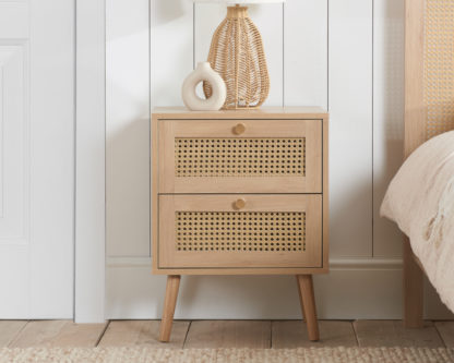 An Image of Croxley Oak Rattan 2 Drawer Bedside Table