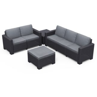 An Image of Keter California 5 Seater Outdoor Garden Furniture Lounge Set - Graphite With Grey Cushions