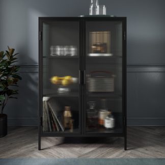An Image of Stannis Tall Cabinet Black, Ribbed Glass Black