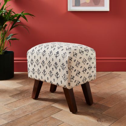 An Image of Jaipur Edit Stencil Print Foostool Navy Navy