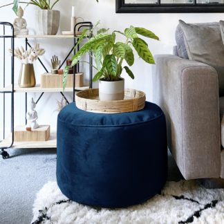 An Image of Rucomfy Velvet Pouffe - Peacock Blue