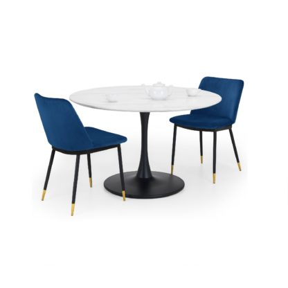 An Image of Holland Round Pedestal Dining Table with 2 Delaunay Chairs Mustard
