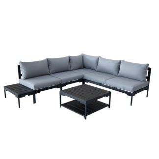 An Image of Elements Black Modular 5 Seater Corner Sofa Set with Coffee and Side Tables Black