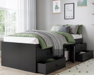 An Image of Arctic - Single - 4-Drawer Storage Cabin Bed - Black - Wooden - 3ft
