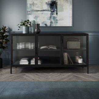 An Image of Stannis Sideboard Black, Ribbed Glass Black