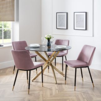 An Image of Montero 4 Seater Round Dining Table, Gold Top Gold