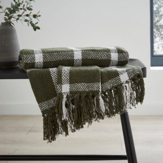 An Image of Woven Cotton Check Throw 120x150cm Olive
