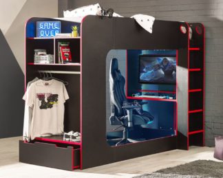 An Image of Impact - Single - Gaming Bunk Bed - Black and Red - Wood - 3ft