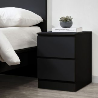 An Image of Oslo - 2 Drawer Bedside Table - Black - Wooden