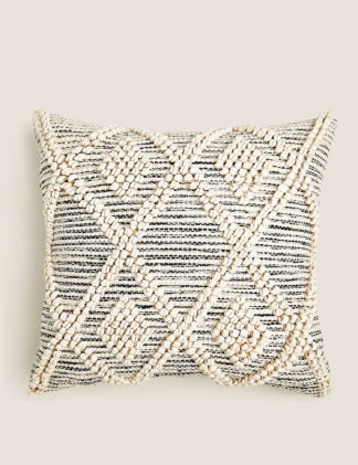 An Image of M&S Pure Cotton Macramé Tufted Diamond Cushion