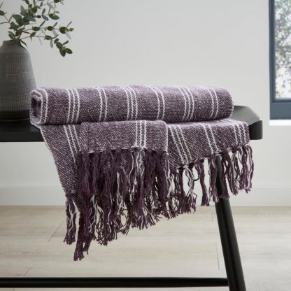 An Image of Woven Cotton Stripe Throw 120x150cm Thistle