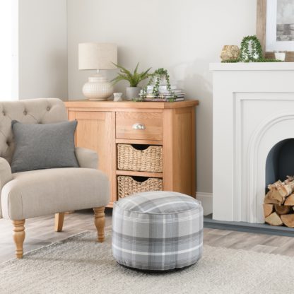 An Image of Oswald Check Pouffe Grey