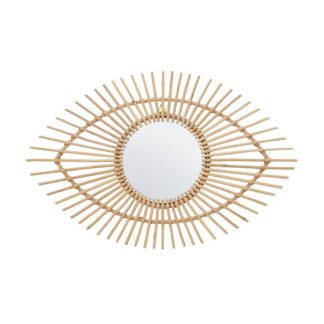 An Image of Mataram Eye Shape Rattan Wall Mirror- Natural - 83x56cm