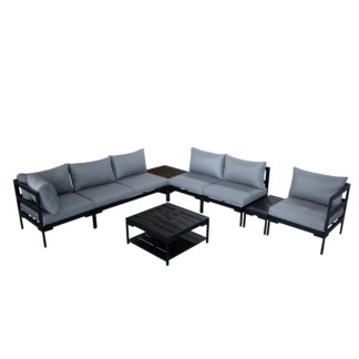 An Image of Elements Black Modular 6 Seater Corner Garden Set with Coffee and Side Tables Black