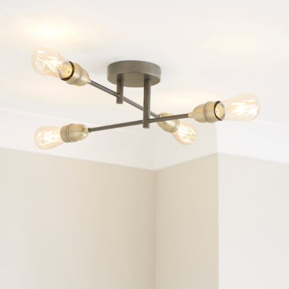 An Image of Marsden Industrial 4 Light Semi-Flush Ceiling Fitting Black