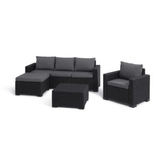 An Image of Keter California 4 Seater Outdoor Garden Furniture Chaise Lounge Set - Graphite With Grey Cushions