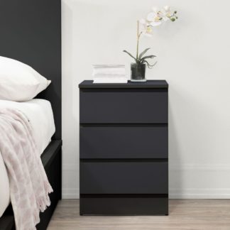 An Image of Oslo - 3 Drawer Bedside Table - Black - Wooden