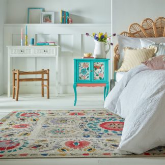 An Image of PractiRug Hani Floral Washable Rug MultiColoured