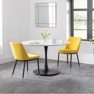 An Image of Holland Round Pedestal Dining Table with 2 Delaunay Chairs Mustard