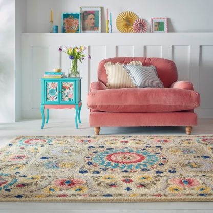 818a6bbadd50a8ad73e7e930307f86c8c4982a8935800bf4c14af237f0bbdc5f.jpg An Image of Hani Floral Wool Rug MultiColoured