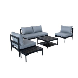 An Image of Elements Black Modular 4 Seater Conversational Set with Coffee and Side Tables Black